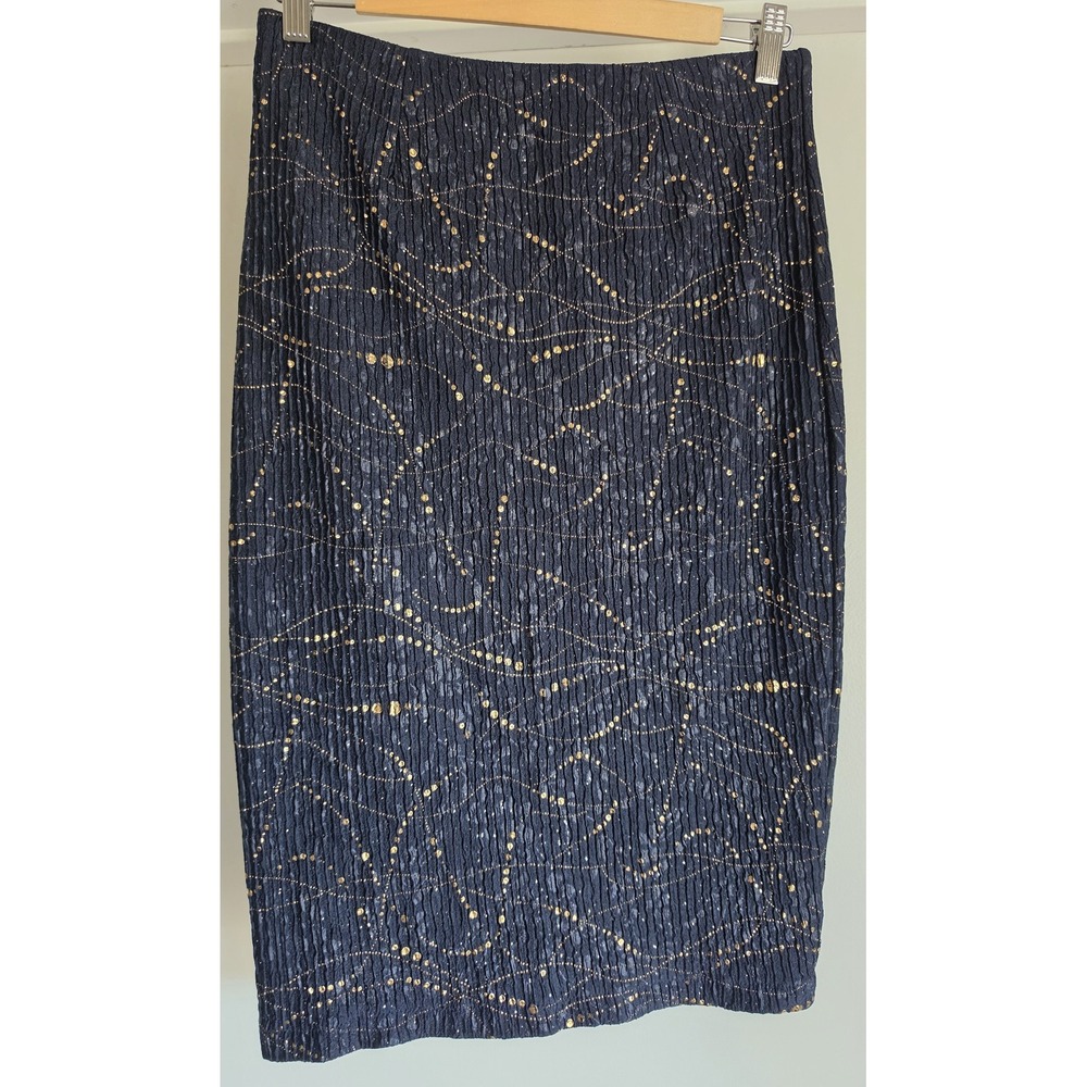Love Encounter Skirt Size M Black Gold Abstract Midi Pencil Straight Wrap